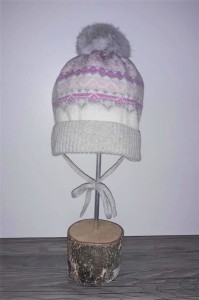 Czapka dla dziewczynki EWANA Jamiks z pomponem z królika szara+róż